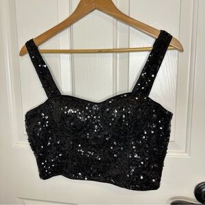 Y2K Moa Moa Black Sequin Bustier Cropped Cami Top L Clubbing Festival New Years